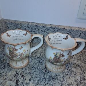 Vintage Easter Traditions Coffee Mugs~Cracker Barrel Cup~14 Oz~Bunny & Butterfly